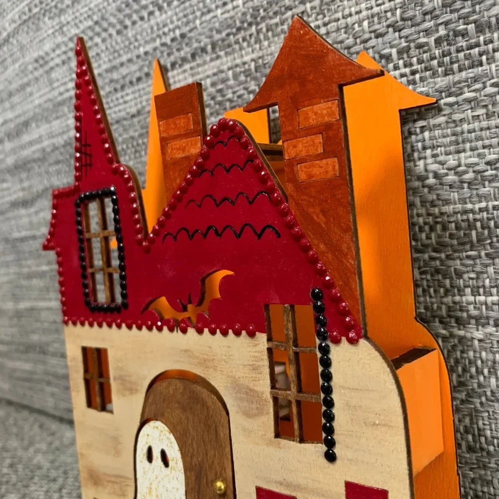 ⭐️Hand Painted Wooden Haunted House Night Light